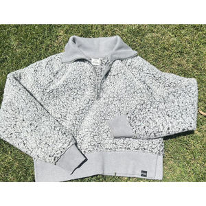 Victoria's Secret Pink Sherpa Pullover Sweater 1/2 Zip Up Light Grey Size Medium